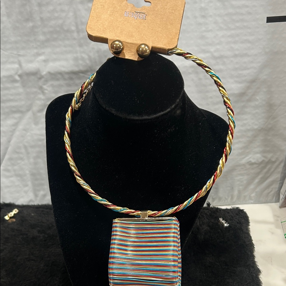 Nique Multicolor Striped Necklace with Gold Accents